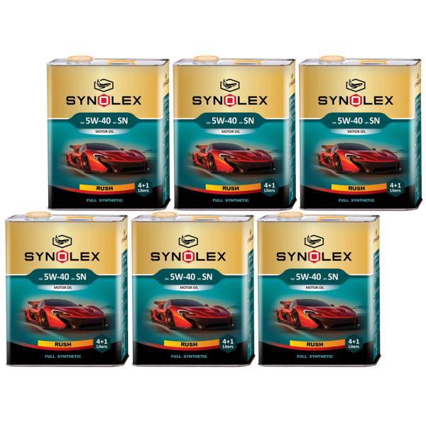 روغن موتور خودرو سینولکس مدل راش 5W-40 SN ظرفیت 5 لیتر بسته 6 عددی، Synolex Rush 5W-40 SN Engine Oil 5L Pack Of 6