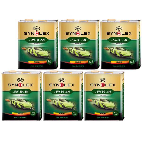 روغن موتور خودرو سینولکس مدل راش 5W-30 SN ظرفیت 5 لیتر بسته 6 عددی، Synolex Rush 5W-30 SN Engine Oil 5L Pack Of 6