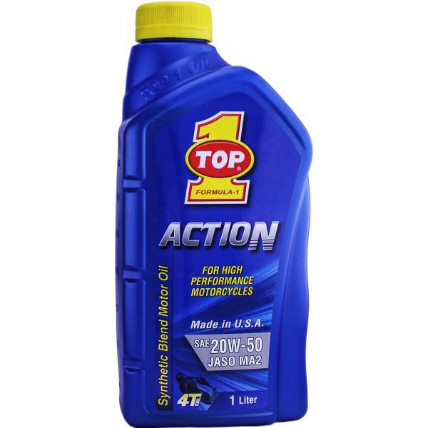 روغن موتور موتور سیکلت تاپ وان مدل Action JASO MA2 20W-50 حجم 1 لیتر، Top 1 Action JASO MA2 20W-50 Motorcycle Engine Oil 1L